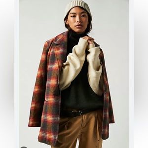 New Free People plaid wool Beckett blazer